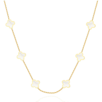 SHINYY Dainty Four Leaf Clover Choker Necklace for Women 18K Gold Plated Stainless Steel Black Lucky 4 Leaf Dangle Chain Jewelry gift for Mother and Daughter (Gold White)