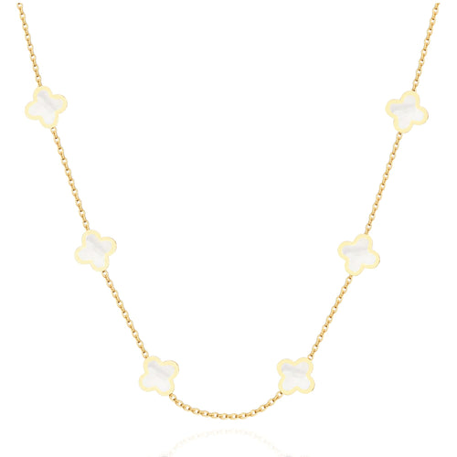 SHINYY Dainty Four Leaf Clover Choker Necklace for Women 18K Gold Plated Stainless Steel Black Lucky 4 Leaf Dangle Chain Jewelry gift for Mother and Daughter (Gold White)