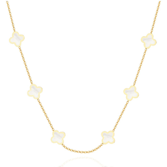 SHINYY Dainty Four Leaf Clover Choker Necklace for Women 18K Gold Plated Stainless Steel Black Lucky 4 Leaf Dangle Chain Jewelry gift for Mother and Daughter (Gold White)