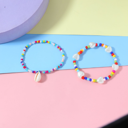 2PCS Bohemian Girls Bracelet & Anklet with Shell Beads