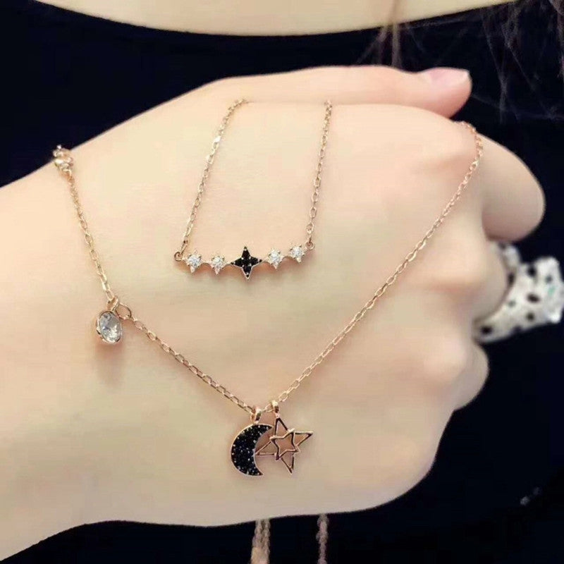 Pure Yishang New Style Double Layer Star Moon Necklace Set