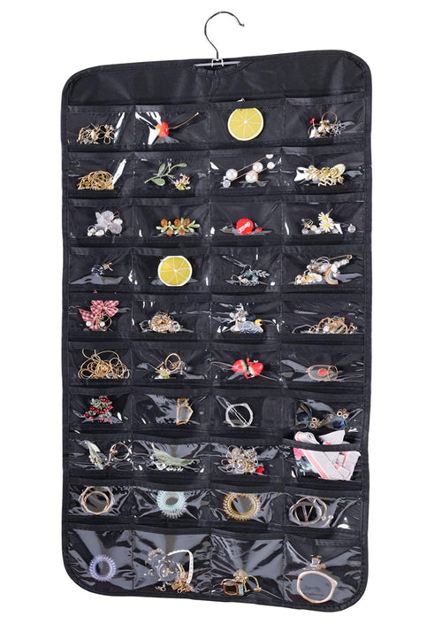 Bloss Hanging Jewelry Organizer 2 Sided 80 Pocket Jewelry Chain Storage Bag 2 Layer of Fabric Jewelry Organizer for Necklace Bracelet Earring Ring Chain Travel Jewelry Organizer - Black