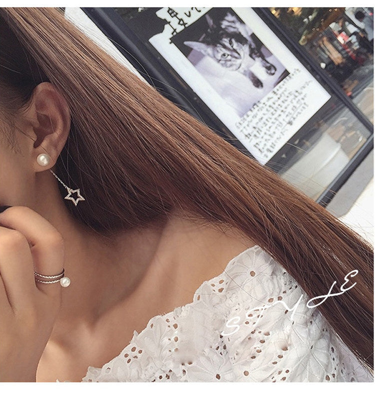 S925 Silver Asymmetric Star Moon Pearl Stud Earrings
