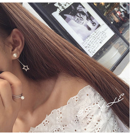 S925 Silver Asymmetric Star Moon Pearl Stud Earrings