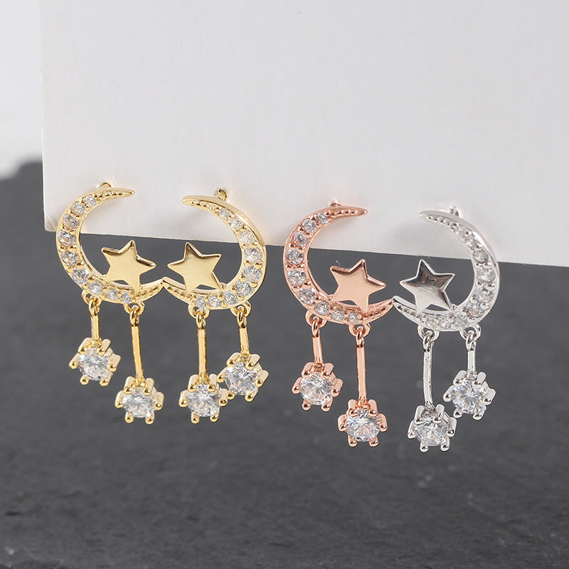 Zirconia Star and Moon Earrings in S925 Silver
