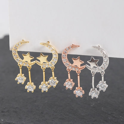 Zirconia Star and Moon Earrings in S925 Silver
