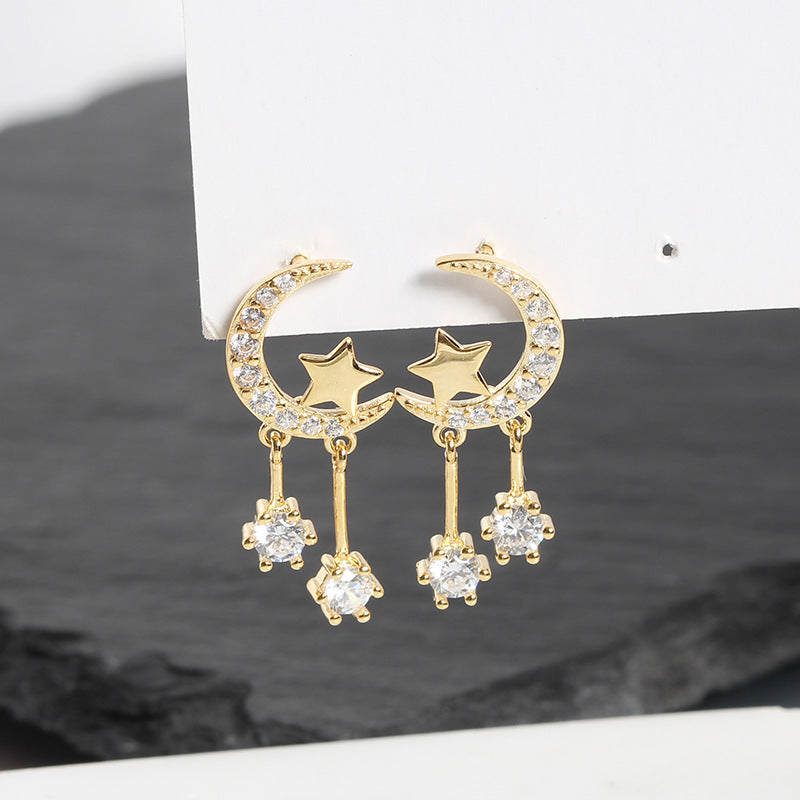 Zirconia Star and Moon Earrings in S925 Silver