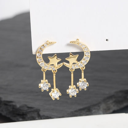 Zirconia Star and Moon Earrings in S925 Silver