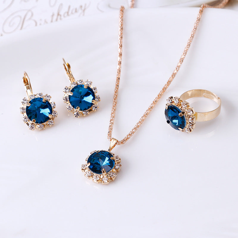 Fashion Crystal Jewelry Set: Necklace, Earrings, Ring