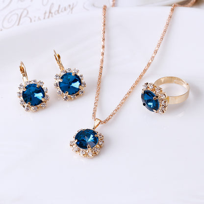 Fashion Crystal Jewelry Set: Necklace, Earrings, Ring