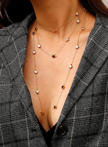 Star Pendant Tassel Multi-Layer Necklace