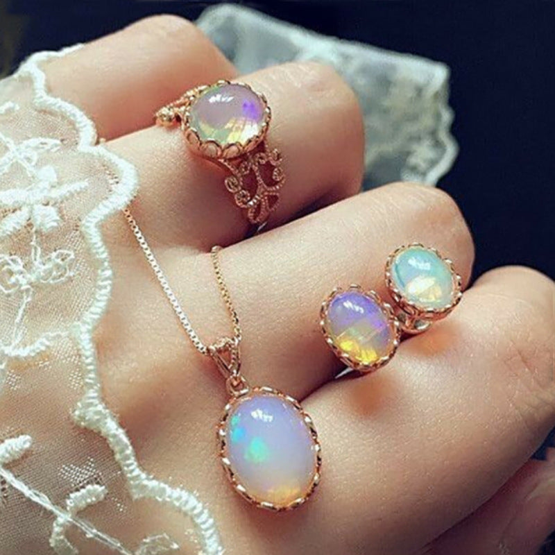 Bohemian Style Jewelry Set: Ring, Necklace & Earrings
