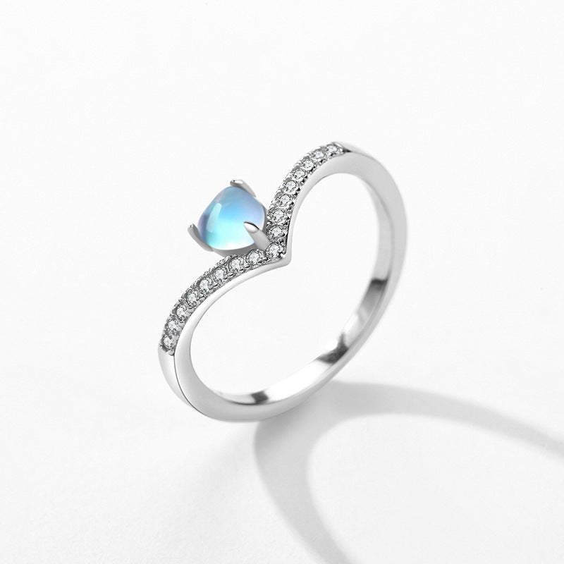 Sterling Silver Heart Moonstone Arrow Ring for Women