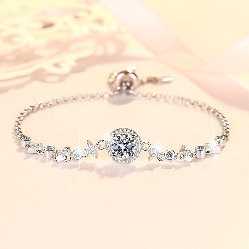 S925 Sterling Silver Starry Bracelet with Adjustable Beads