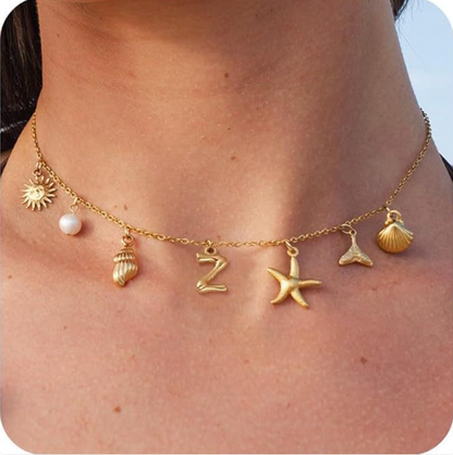 26 Bamboo Letter Necklace - Starfish, Shell & Conch Design