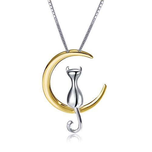 Cat Pendant Necklace with Moon Design