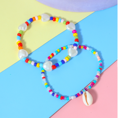 2PCS Bohemian Girls Bracelet & Anklet with Shell Beads