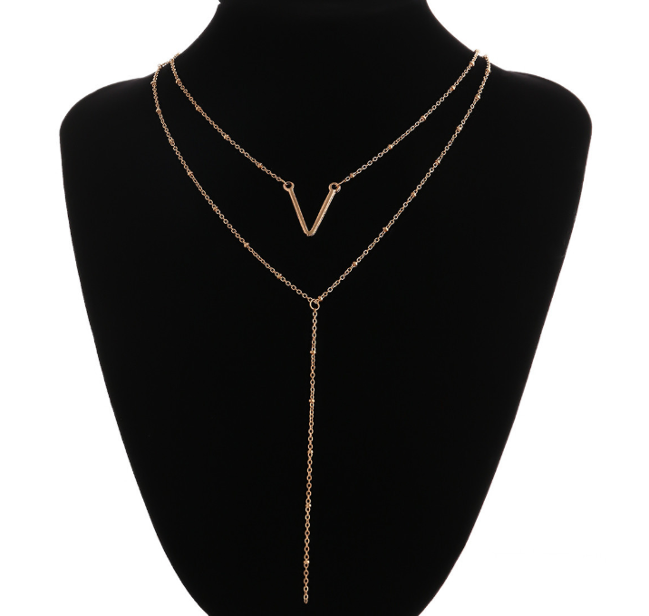 Alloy V Pendant Sweater Chain, Simple Layered Necklace