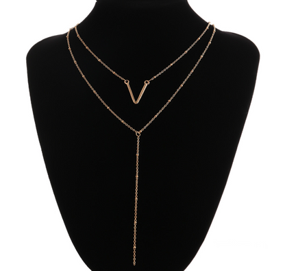 Alloy V Pendant Sweater Chain, Simple Layered Necklace