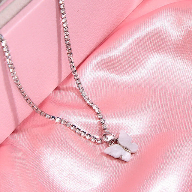 Colorful Acrylic Butterfly Necklace with Rhinestones