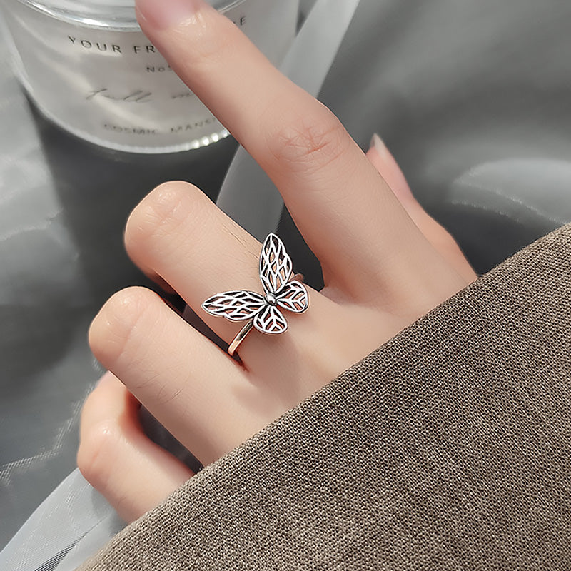 Vintage S925 Silver Butterfly Open Ring for Women