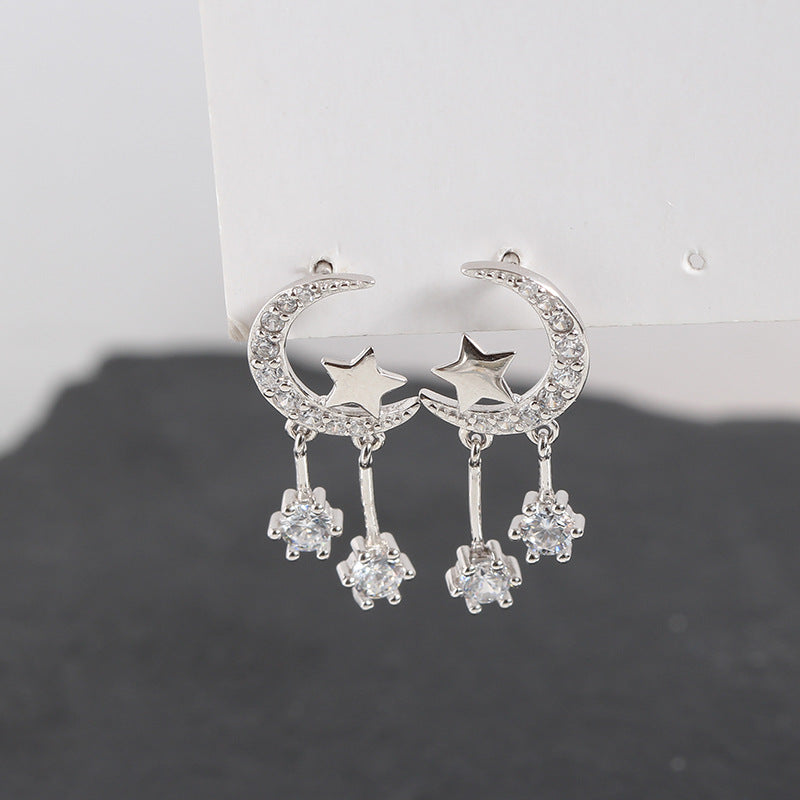 Zirconia Star and Moon Earrings in S925 Silver