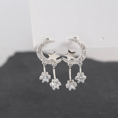 Zirconia Star and Moon Earrings in S925 Silver