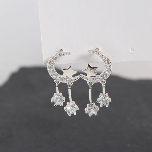 Zirconia Star and Moon Earrings in S925 Silver