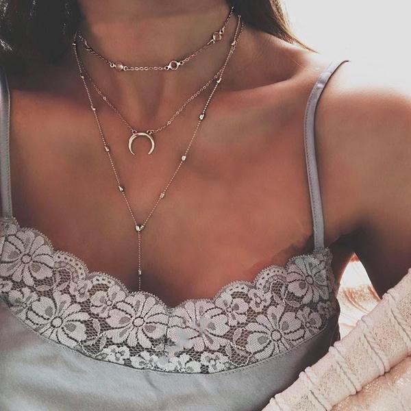 Bohemian Moon Pendant Multi-Layer Handmade Necklace