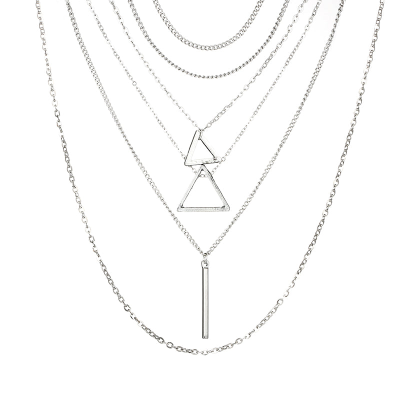 Bohemian Style Triangle Pendant Layered Necklace Set