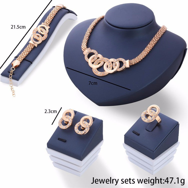Vintage Gold Jewelry Set: Necklace, Earrings, Bracelet, Ring