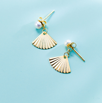 S925 Silver Korean Style Pearl Fan Earrings for Women