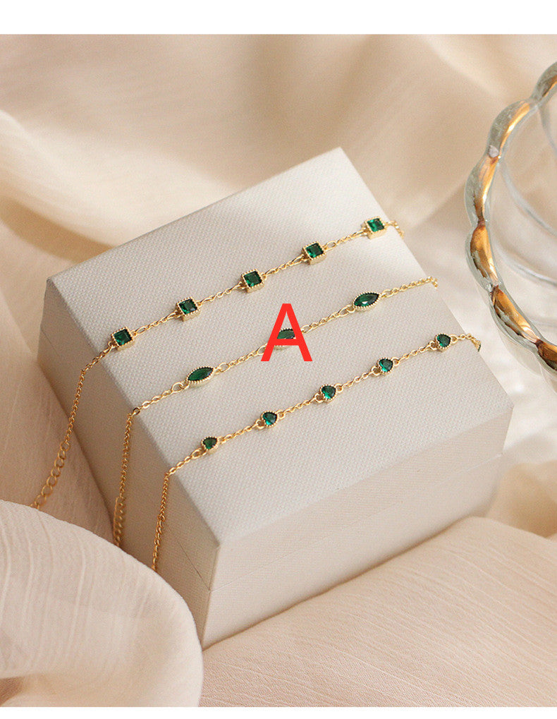 S925 Silver 14K Gold Emerald Zirconia Bracelet