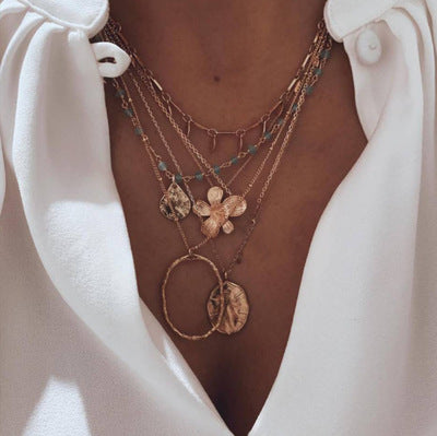 Fashionable Multi-Layer Turquoise Floral Necklace