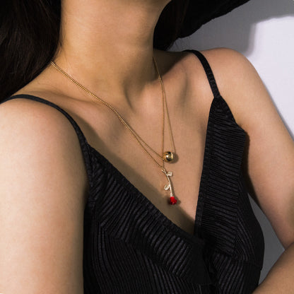 Bohemian Style Layered Beaded Rose Pendant Necklace