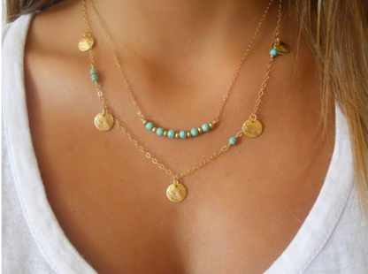 Multi-Layer Turquoise Pendant Necklace for Collarbones