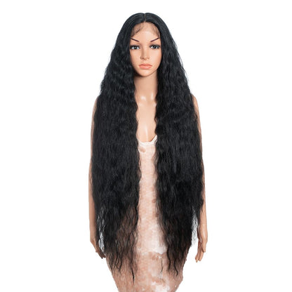 Style Icon 41" Lace Front Wigs Long Wavy Synthetic Wigs with Baby Hair Half Hand Tied 130% Density Wigs (41" 1# JET BLACK)
