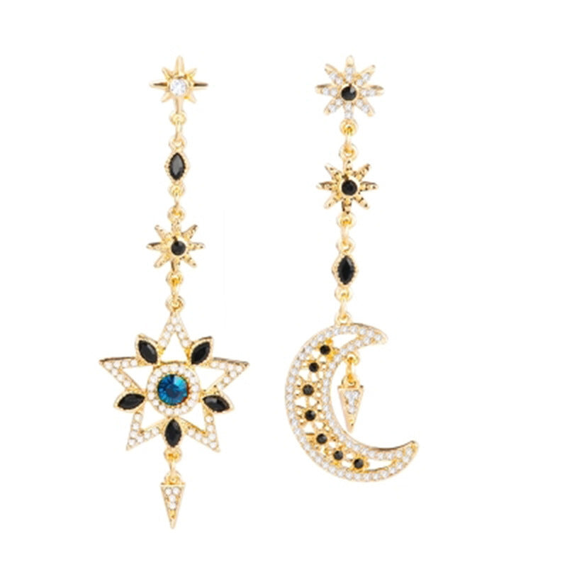 Asymmetrical Star and Moon S925 Silver Earrings