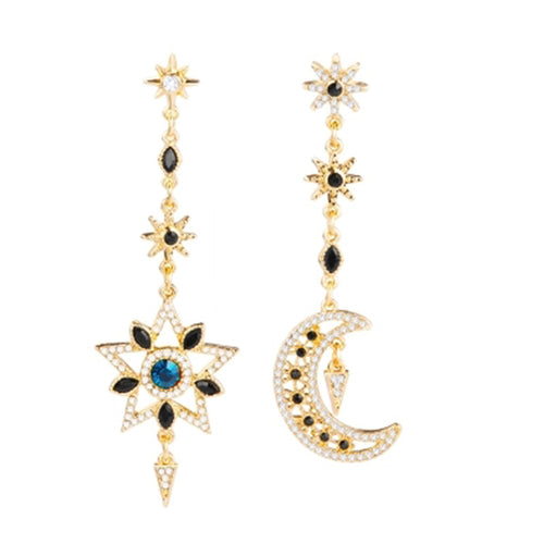 Asymmetrical Star and Moon S925 Silver Earrings