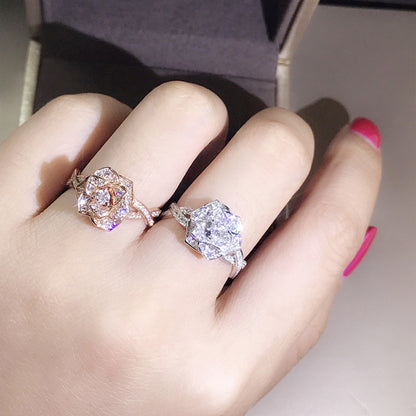 Rose Gold Simulated Diamond Rose Ring for Women