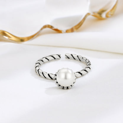 S925 Silver Vintage Pearl Open Ring for Women
