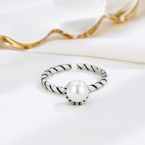 S925 Silver Vintage Pearl Open Ring for Women