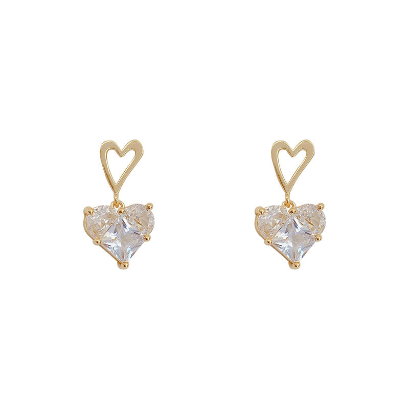 Korean Heart Zircon Stud Earrings in S925 Silver