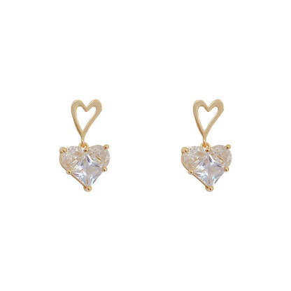 Korean Heart Zircon Stud Earrings in S925 Silver
