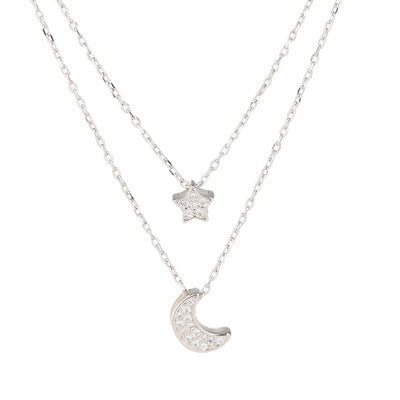 Trendy Double Layer Star and Moon Necklace for Fashion