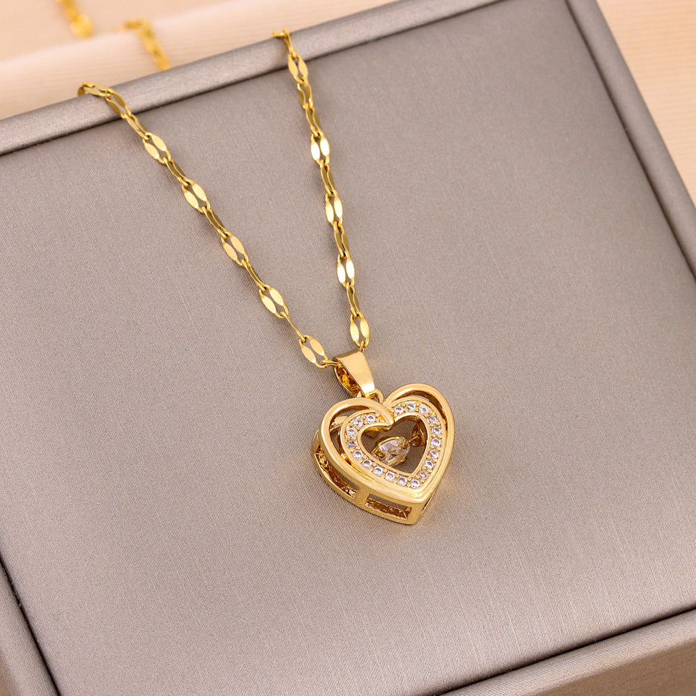 Korean Double-Layer Heart Pendant Titanium Necklace