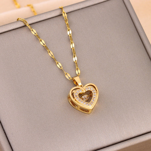 Korean Double-Layer Heart Pendant Titanium Necklace