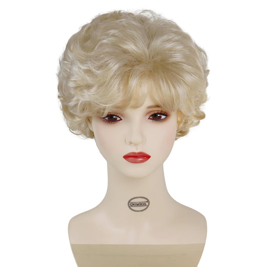 GNIMEGIL Golden Blonde Wig Natural Short Curly Hair Womens Pixie Cuts Wigs with Bangs Synthetic Layered Wigs Girls Cosplay Wig