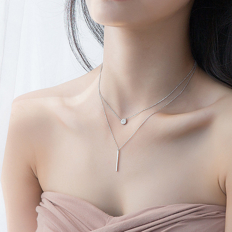 S925 Silver Double Layer Necklace with Diamonds