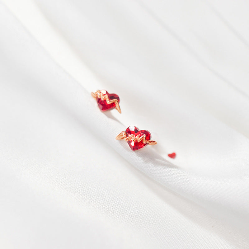 Korean Style S925 Silver Heart Zirconia Earrings